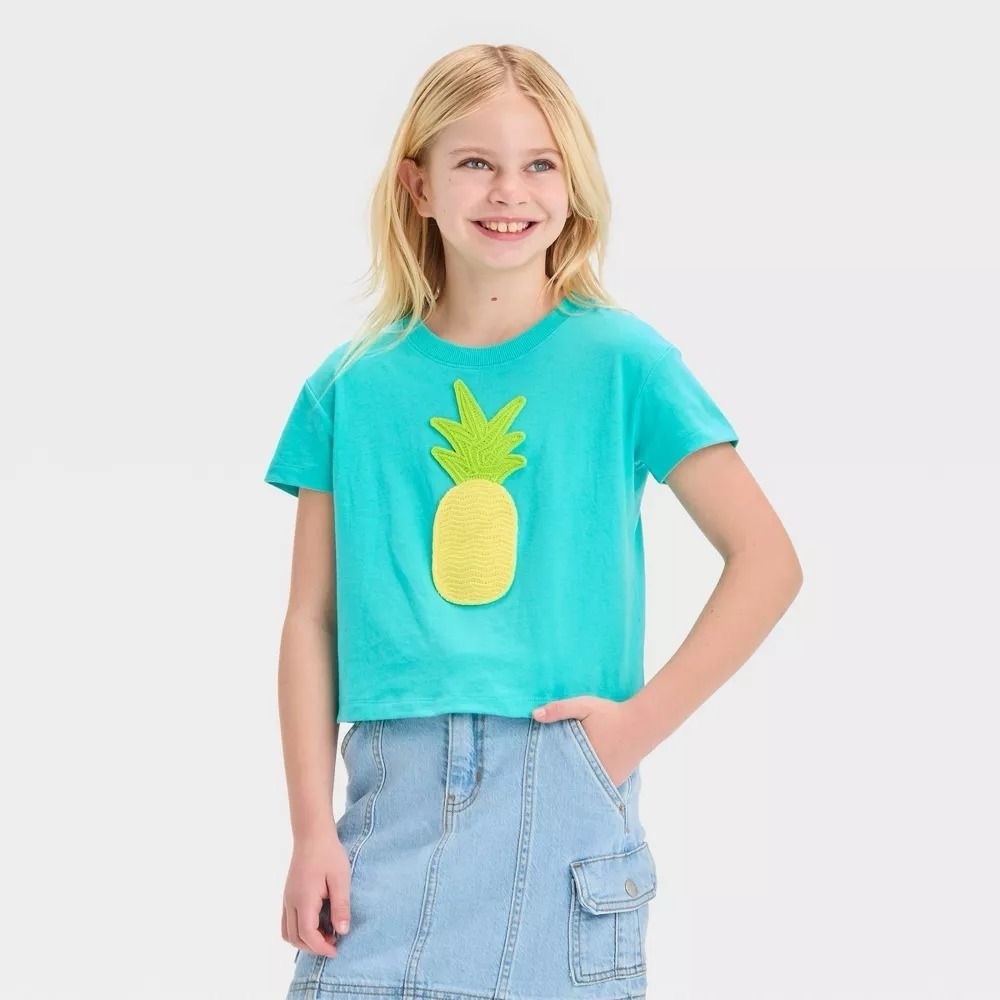 Cat & Jack short sleeve pineapple appliqué tee